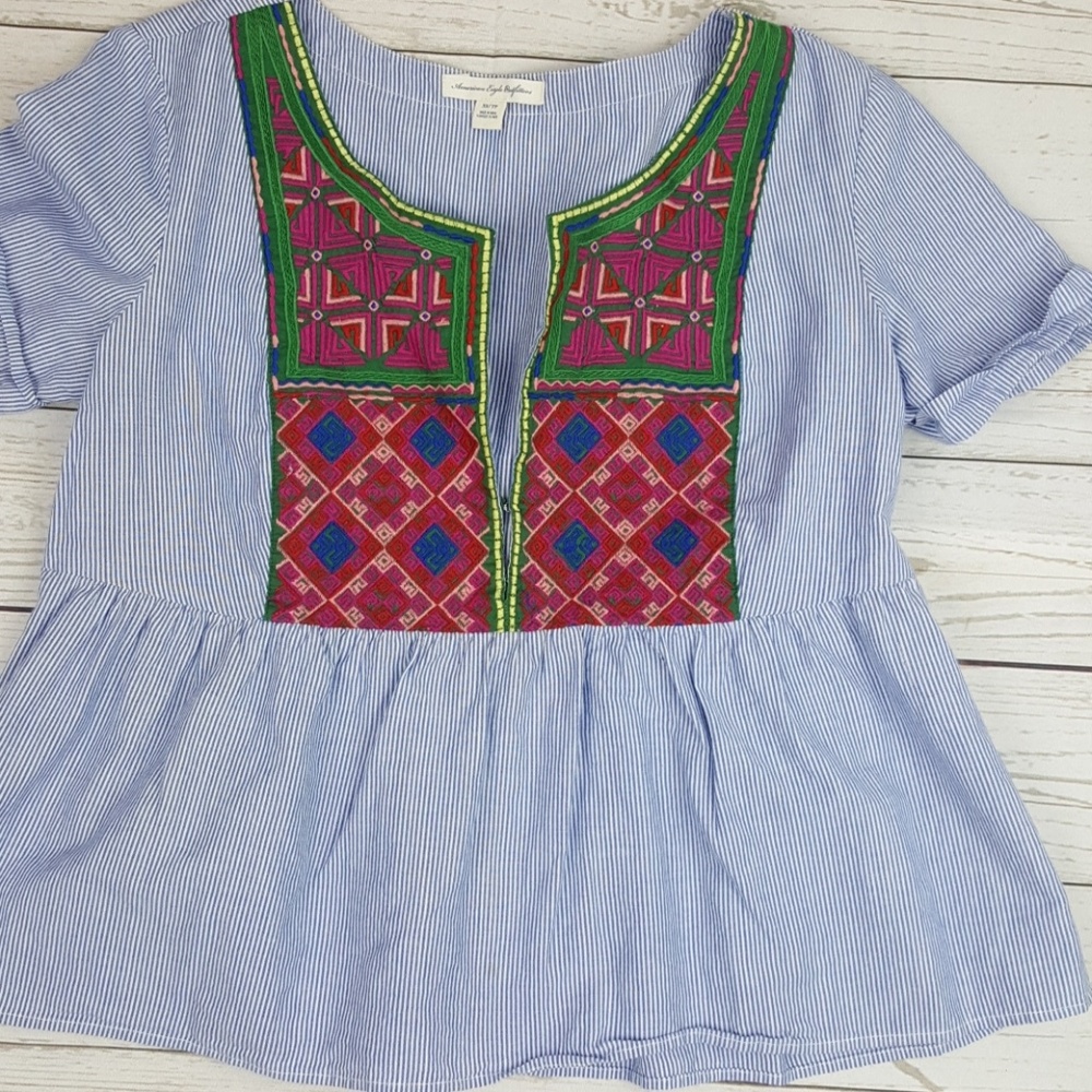 AE Crop Top Embroidered Boho pinstripe XS - Picture 2 of 6